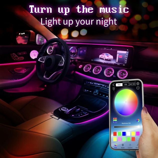 Smart RGB LED Σύστημα Φωτισμού Σαλονιού Αυτοκινήτου - Οπτική Ίνα 6 μέτρα
