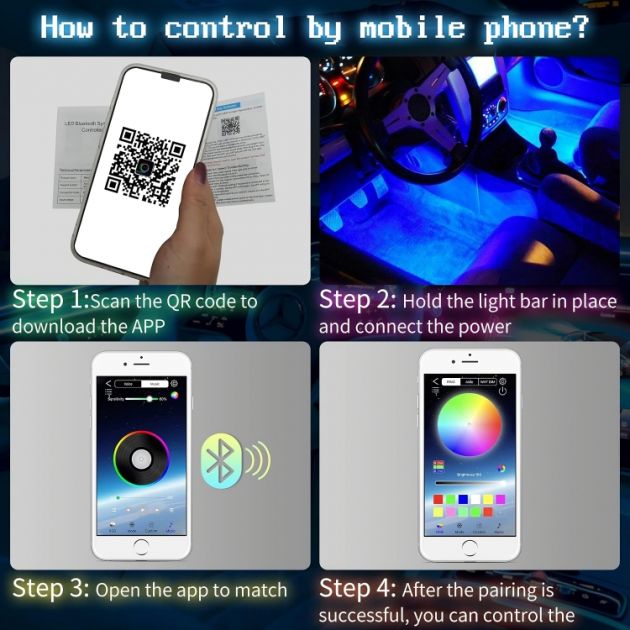 Smart RGB LED Σύστημα Φωτισμού Σαλονιού Αυτοκινήτου - Οπτική Ίνα 6 μέτρα