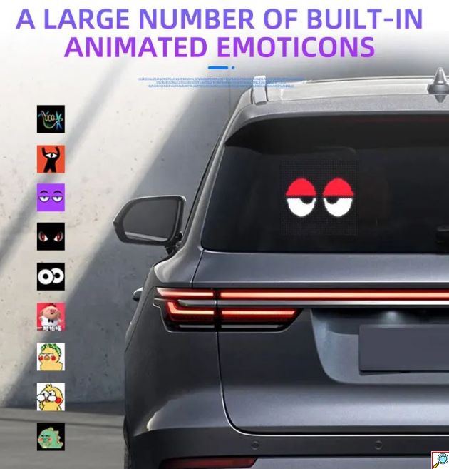 LED Smart Screen Pixel Οθόνη για το Πίσω Τζάμι του Αυτοκινήτου με Βεντούζα Στήριξης 32x32cm