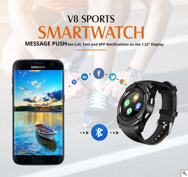 Smart Watch - Ρολόι Κινητό Τηλέφωνο με Οθόνη Αφής, Κάμερα, Βηματομετρητή, Μέτρηση Ποιότητας Ύπνου, Facebook, Internet Browser, Antilost & Ξυπνητήρι κα