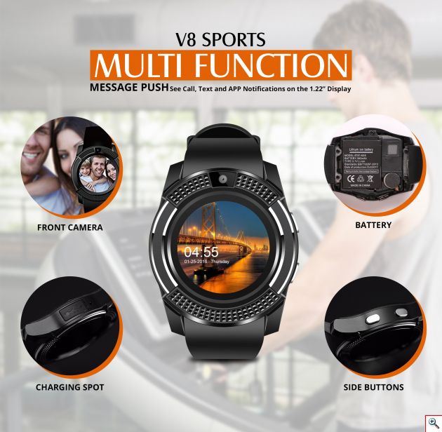 Smart Watch - Ρολόι Κινητό Τηλέφωνο με Οθόνη Αφής, Κάμερα, Βηματομετρητή, Μέτρηση Ποιότητας Ύπνου, Facebook, Internet Browser, Antilost & Ξυπνητήρι κα