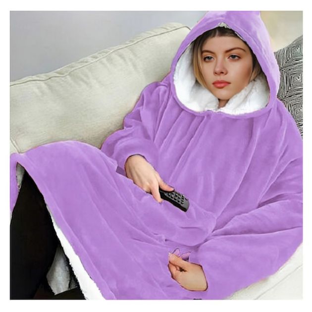 SoftHug Φλις Κουβέρτα με Μανίκια, Κουκούλα & Ζεστό Γουνάκι - Oversized Φούτερ για το σπίτι