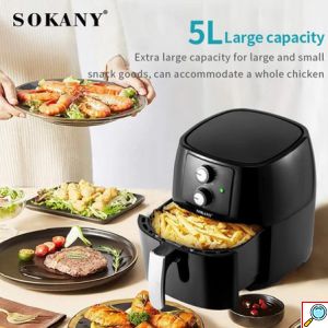 Sokany® Πολυλειτουργική Φριτέζα Αέρος 1400W με Αποσπώμενο Κάδο 5lt & Ρυθμιζόμενο Θερμοστάτη