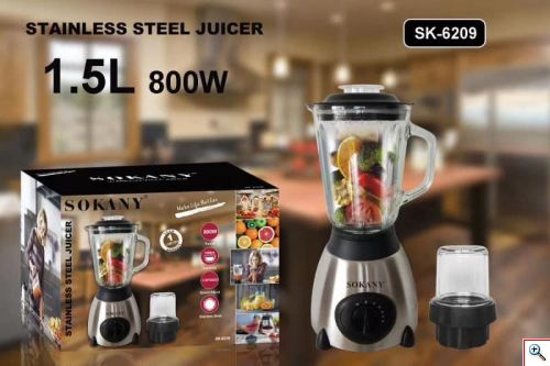 SOKANY® Ηλεκτρικό Μίξερ - Μπλέντερ 800W από Ανοξείδωτο Ατσάλι Χωρητικότητας 1.5L & 5 Ταχύτητες