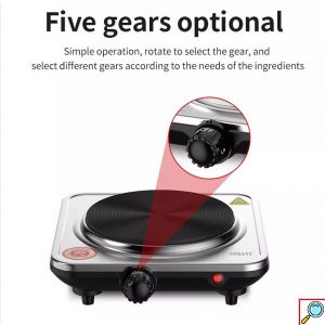 Sokany® Μονή Επιτραπέζια Εστία Εμαγιέ 1000W Inox με 5 Ρυθμίσεις Θερμοκρασίας