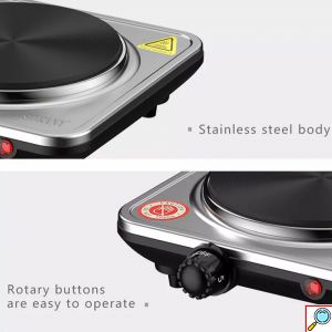 Sokany® Μονή Επιτραπέζια Εστία Εμαγιέ 1000W Inox με 5 Ρυθμίσεις Θερμοκρασίας