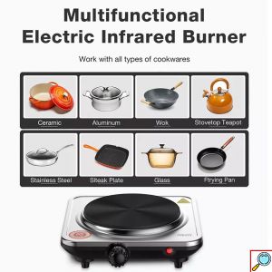 Sokany® Μονή Επιτραπέζια Εστία Εμαγιέ 1000W Inox με 5 Ρυθμίσεις Θερμοκρασίας