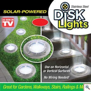 Disk Lights Σετ Ηλιακό Καρφωτό - Χωνευτό Φωτιστικό Led Κήπου με Αισθητήρα Φωτός - 4 Τεμάχια