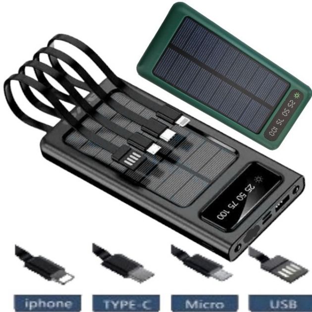 Ηλιακό PowerBank KLGO - Φορητή Μπαταρία Φορτιστής20000 mAh Ηλιακό Πάνελ - Solar Power bank Μαύρο