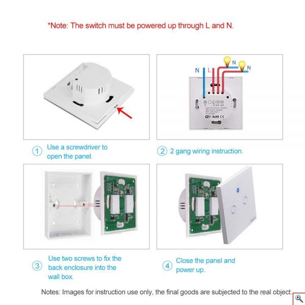 Επιτοίχιος Διπλός Διακόπτης Αφής με Wi Fi - Sonoff Wall Switch T1 EU 2C