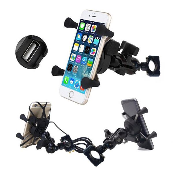 Extreme Action Μεταλλική Βάση Φορτιστής USB Κινητού Διπλής Προστασίας με Spider Grip για Μηχανή & Ποδήλατο