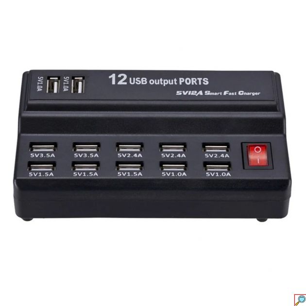 Σταθμός Φόρτισης 60W με 12 Θύρες USB για Πολλαπλές Συσκευές με Διαχείριση Ρεύματος & Προστασία Ασφαλείας