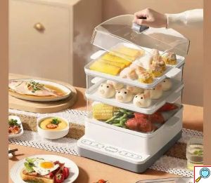 RAF Ατμομάγειρας 1200W 12lt με 3 Επίπεδα Μαγειρέματος με Διακόπτη Αυτόματης Απενεργοποίησης και Αντιολισθητική Βάση Λευκό