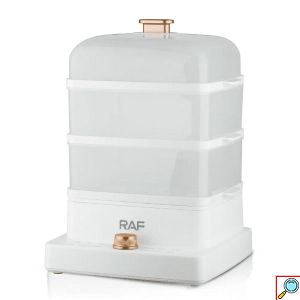 RAF Ατμομάγειρας 1200W 12lt με 3 Επίπεδα Μαγειρέματος με Διακόπτη Αυτόματης Απενεργοποίησης και Αντιολισθητική Βάση Λευκό