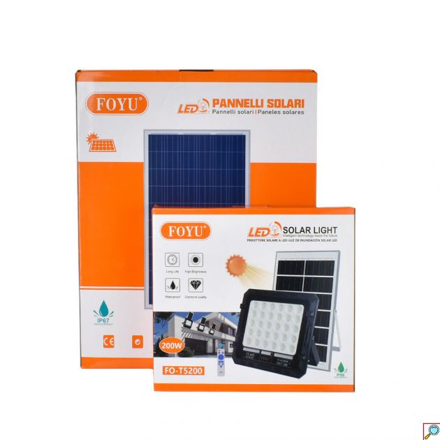 Στεγανός Ηλιακός Προβολέας LED 200W Ψυχρός Λευκός Φωτισμός - 6500K με Τηλεχειριστήριο & Προστασία IP66