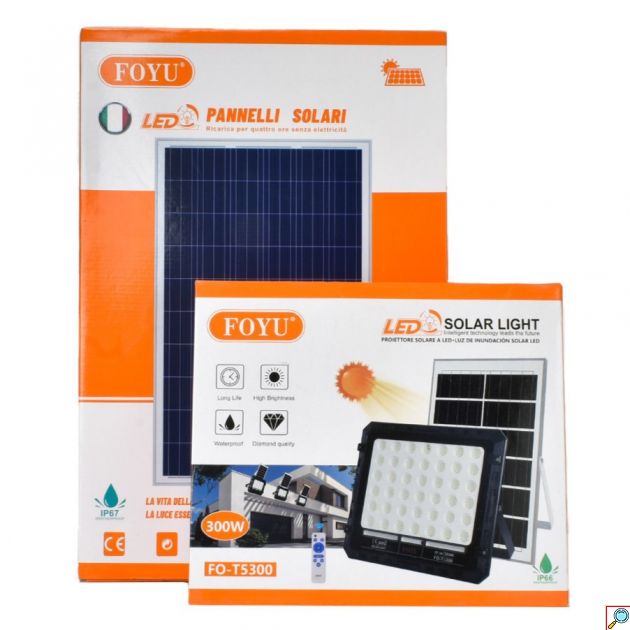Στεγανός Ηλιακός Προβολέας LED 300W Ψυχρός Λευκός Φωτισμός - 6500K με Τηλεχειριστήριο & Προστασία IP66