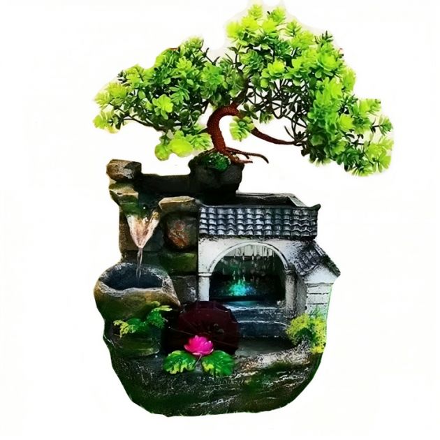 Feng Shui Διακοσμητικό Συντριβάνι Καταρράκτης με Πολύχρωμο Φωτισμό LED & Κρυστάλλινη Σφαίρα - 19 x 14 x 30 εκ