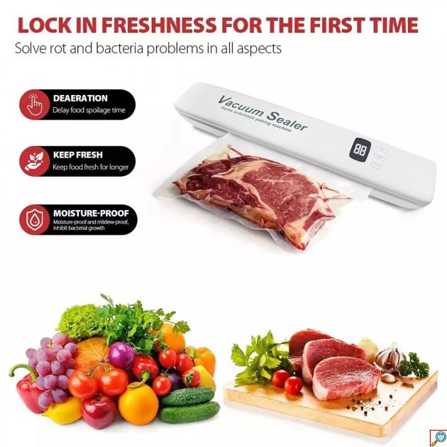 Συσκευή Αεροστεγούς Σφραγίσματος Τροφίμων με Οθόνη - Λευκό Χρώμα