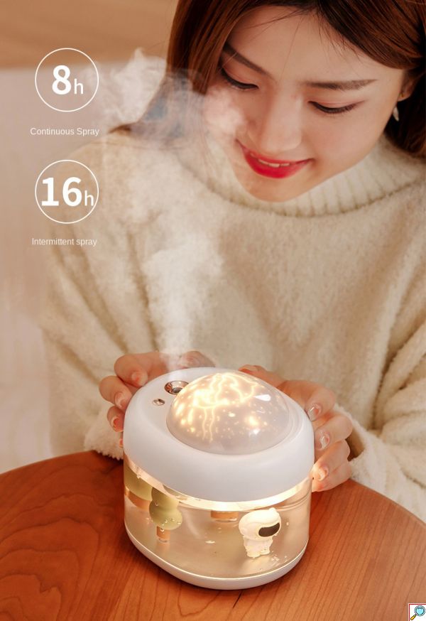 Επαναφορτιζόμενος Υγραντήρας Υπερήχων - Συσκευή Αρωματοθεραπείας με Περιστρεφόμενο Προτζέκτορα & Φωτάκι Νυκτός 500ml 