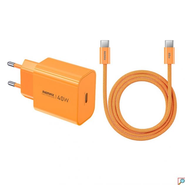 Φορτιστής Ταχείας Φόρτισης Remax CA10 GaN 40W USB-C PD | Με Καλώδιο 65W, Τεχνολογία GaN για Laptop, Smartphone, Tablet – Πορτοκαλί