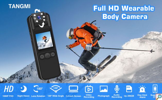TANGMI Μίνι Κάμερα με Καταγραφή Ήχου και Εικόνας 1080p HD - Περιστρεφόμενος Φακός 180 Μοίρες, Οθόνη LED, Νυχτερινή Λήψη και Συναγερμό