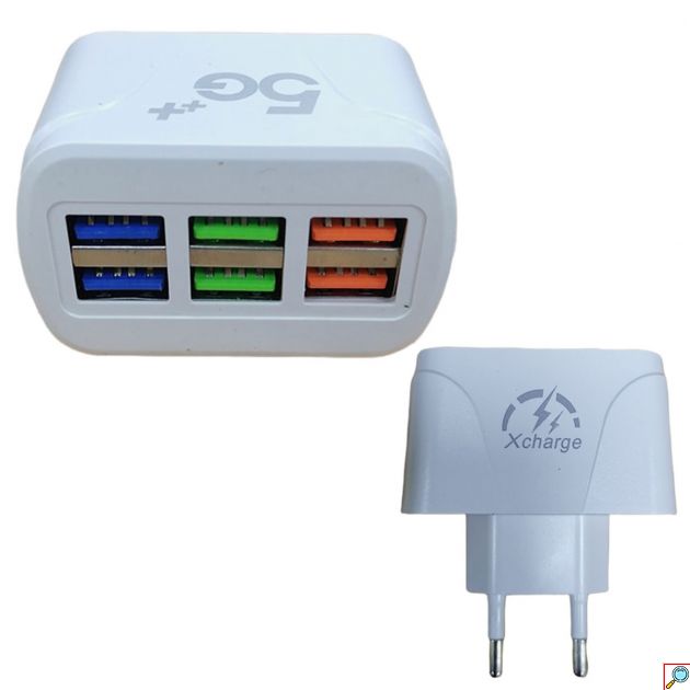 Εξαπλός Ταχυ - Φορτιστής Τοίχου Πρίζας Ταξιδιού με 6 Θύρες USB 3.1Α
