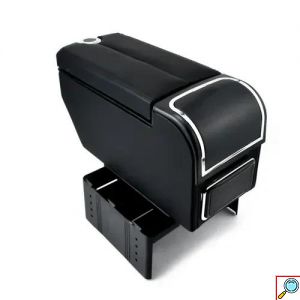 PERVOI Κονσόλα Χειροφρένου από Δερματίνη & 3πλός Φορτιστής USB με Ποτηροθήκη & Τασάκι Universal - Τεμπέλης Αυτοκινήτου Μαύρο