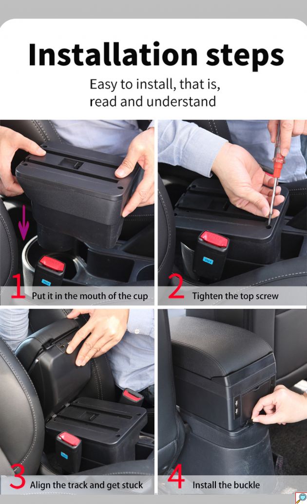 Πτυσσόμενη Κονσόλα Χειρόφρενου & 6πλός Φορτιστής USB με Ποτηροθήκη & Τασάκι Universal - Τεμπέλης Αυτοκινήτου Μαύρο