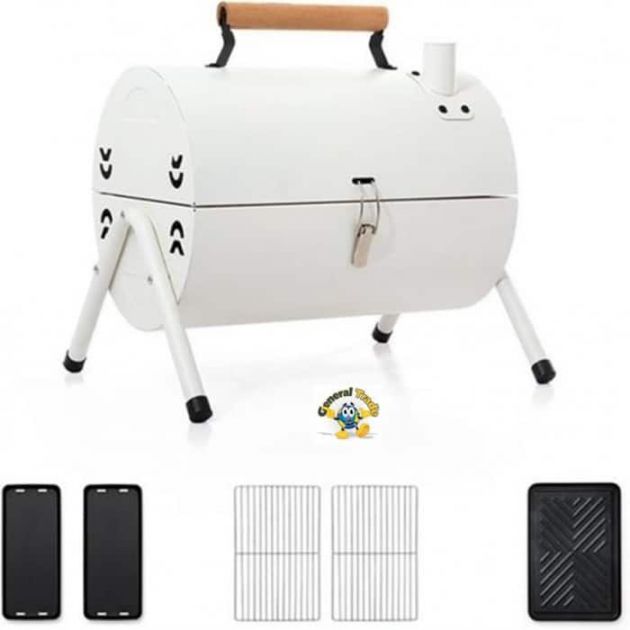Φορητή Ψησταριά Με Κάρβουνα Με Καπάκι Λευκή 38x25cm