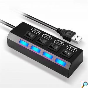 TREQA Αντάπτορας - USB HUB Γρήγορης Φόρτισης & Μεταφοράς Δεδομένων έως 5Gbps με 4 Θύρες USB 3.0 LED Φωτισμό Λειτουργίας & Διακόπτες On/ Off