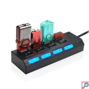 TREQA Αντάπτορας - USB HUB Γρήγορης Φόρτισης & Μεταφοράς Δεδομένων έως 5Gbps με 4 Θύρες USB 3.0 LED Φωτισμό Λειτουργίας & Διακόπτες On/ Off