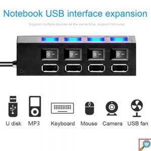 TREQA Αντάπτορας - USB HUB Γρήγορης Φόρτισης & Μεταφοράς Δεδομένων έως 5Gbps με 4 Θύρες USB 3.0 LED Φωτισμό Λειτουργίας & Διακόπτες On/ Off