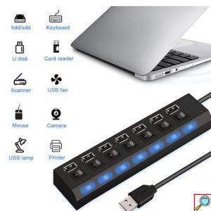 TREQA Αντάπτορας - USB HUB Γρήγορης Φόρτισης & Μεταφοράς Δεδομένων έως 5Gbps με 7 Θύρες USB 3.0 LED Φωτισμό Λειτουργίας & Διακόπτες On/ Off