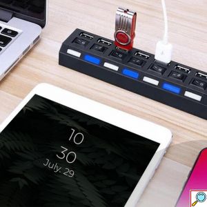TREQA Αντάπτορας - USB HUB Γρήγορης Φόρτισης & Μεταφοράς Δεδομένων έως 5Gbps με 7 Θύρες USB 3.0 LED Φωτισμό Λειτουργίας & Διακόπτες On/ Off