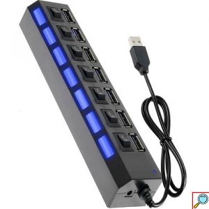 TREQA Αντάπτορας - USB HUB Γρήγορης Φόρτισης & Μεταφοράς Δεδομένων έως 5Gbps με 7 Θύρες USB 3.0 LED Φωτισμό Λειτουργίας & Διακόπτες On/ Off