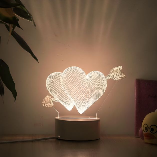 Τρισδιάστατο Διακοσμητικό Φωτιστικό LED USB σε Σχήμα Καρδιές - 3D Desk Lamp Hearts