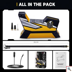 Τρόμπα Έκτακτης Ανάγκης Αυτοκινήτου Με Φακό, 12V, 150 PSI, Οθόνη LED Για Ρύθμιση & Προβολή Πίεσης, 3m Καλώδιο Αναπτήρα, Με Αντάπτορες, CarSun, C1809-1