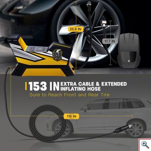 Τρόμπα Έκτακτης Ανάγκης Αυτοκινήτου Με Φακό, 12V, 150 PSI, Οθόνη LED Για Ρύθμιση & Προβολή Πίεσης, 3m Καλώδιο Αναπτήρα, Με Αντάπτορες, CarSun, C1809-1