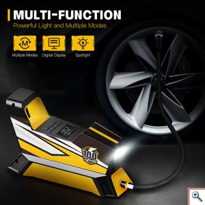 Τρόμπα Έκτακτης Ανάγκης Αυτοκινήτου Με Φακό, 12V, 150 PSI, Οθόνη LED Για Ρύθμιση & Προβολή Πίεσης, 3m Καλώδιο Αναπτήρα, Με Αντάπτορες, CarSun, C1809-1