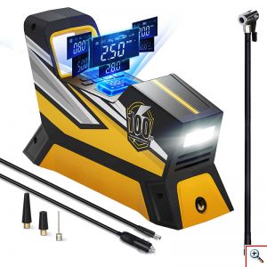 Τρόμπα Έκτακτης Ανάγκης Αυτοκινήτου Με Φακό, 12V, 150 PSI, Οθόνη LED Για Ρύθμιση & Προβολή Πίεσης, 3m Καλώδιο Αναπτήρα, Με Αντάπτορες, CarSun, C1809-1