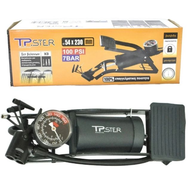 Τρόμπα Ποδιού με Μανόμετρο 7 Bar 100 PSI με 3 Βελόνες - Κατάλληλη για Μπάλες, Ποδήλατο, Αυτοκίνητο, Στρώματα