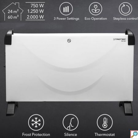 Trotec Επιδαπέδιος Θερμοπομπός 2000W με Χειρολαβές, 3 Επίπεδα Θέρμανσης, Ρυθμιζόμενο Θερμοστάτη & Προστασία Υπερθέρμανσης & Παγετού