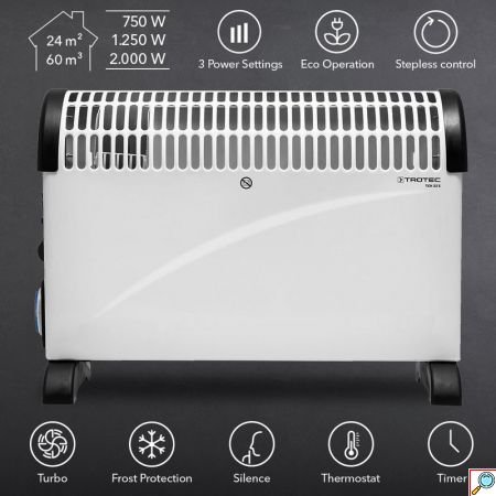 Trotec Επιδαπέδιος Θερμοπομπός 2000W Turbo με Ανεμιστήρα, 2 Επίπεδα Θέρμανσης, Ρυθμιζόμενο Θερμοστάτη & Χρονοδιακόπτη