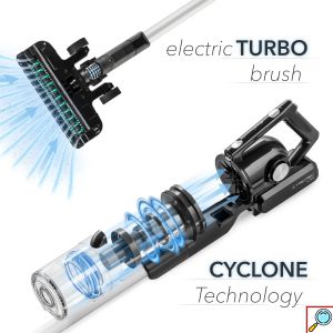 TROTEC® 2 σε 1 Ασύρματη Επαναφορτιζόμενη Ηλεκτρική Σκούπα Χειρός Όρθια με 3 Ακροφύσια - Φίλτρο HEPA - LED Φως & Βάση Στήριξης