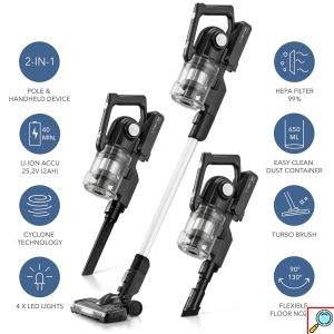 TROTEC® 2 σε 1 Ασύρματη Επαναφορτιζόμενη Ηλεκτρική Σκούπα Χειρός Όρθια με 3 Ακροφύσια - Φίλτρο HEPA - LED Φως & Βάση Στήριξης