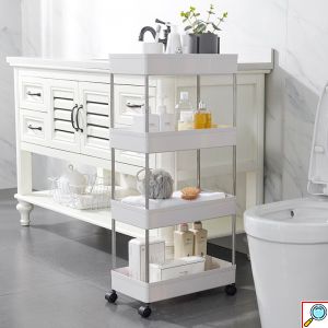 Τροχήλατη Ραφιέρα - Καρότσι Τεσσάρων Επιπέδων με 4 Καλάθια & Ροδάκια - Τρόλεϊ Οργάνωσης, Διακόσμησης 80x40x12.5cm - Λευκό
