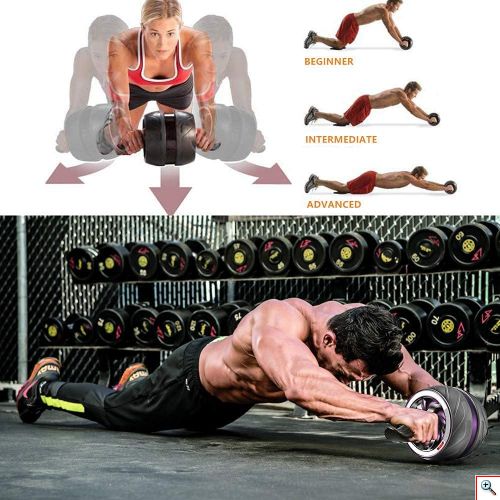 Ultra Wide Ρόδα Εκγύμνασης Κοιλιακών με Αντίσταση - Επαναφορά & Φρένο - Περισσότερη Ισορροπία & Σταθερότητα - AB Wheel Automatic Rebound - Μωβ