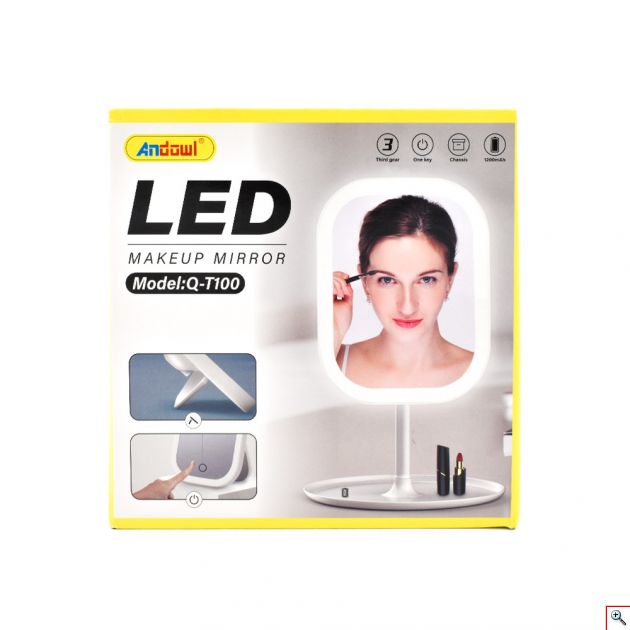 USB Καθρέπτης Μακιγιάζ Με Φωτισμό LED & Στρογγυλή Περιστρεφόμενη Βάση έως 90° Andowl Q-T100 - 9W Λευκό