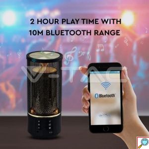 V-TAC Φορητό Ηχείο Bluetooth 6W Επαναφορτιζόμενο 1200mAh με LED 6 επίπεδα φωτισμού και εφέ φλόγας (TWS Function ) Μαύρο