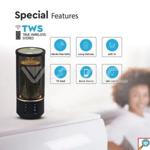 V-TAC Φορητό Ηχείο Bluetooth 6W Επαναφορτιζόμενο 1200mAh με LED 6 επίπεδα φωτισμού και εφέ φλόγας (TWS Function ) Μαύρο